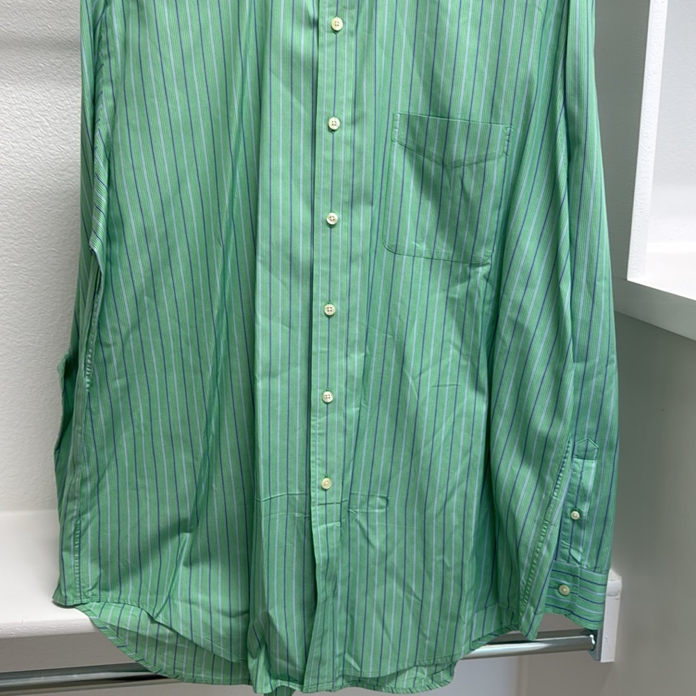 Austin Reed Men’s XL Button Down Long Sleeve Green Blue Stripe 100% Cotton Shirt - Picture 3 of 16